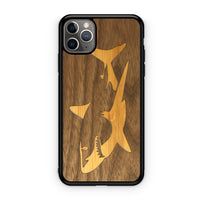 Slim Wooden iPhone Case (Great White Shark with Bamboo in Black Walnut)